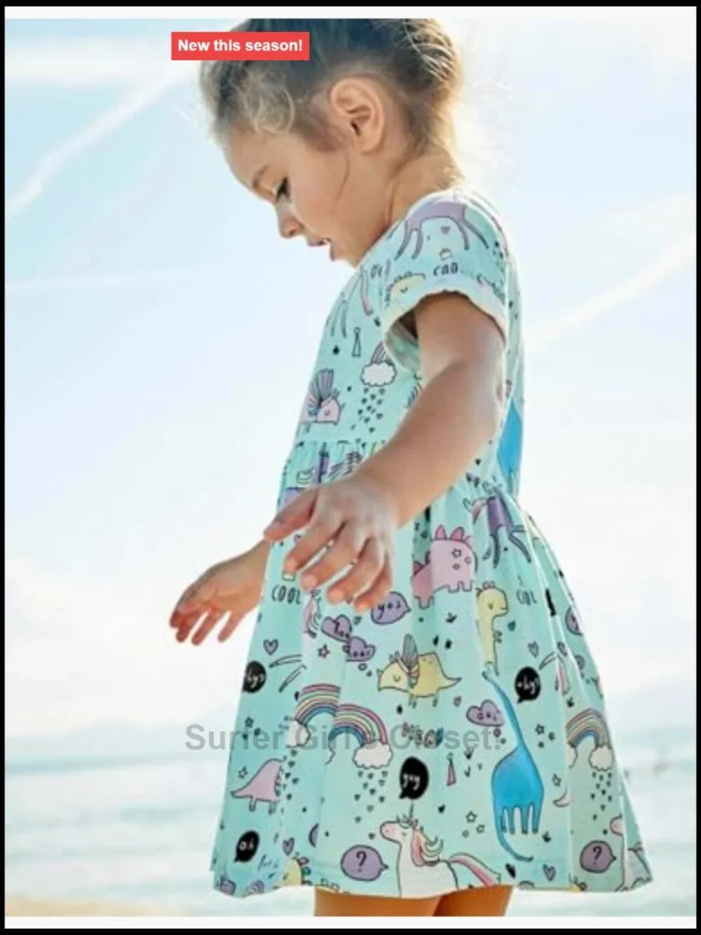 100% Cotton Toddler Girls Casual Short Sleeve Dresses for Summer Playwear